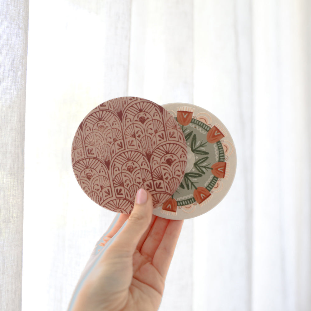 6PK Splosh Amber Garden Pattern 10.5cm Ceramic Coaster Round