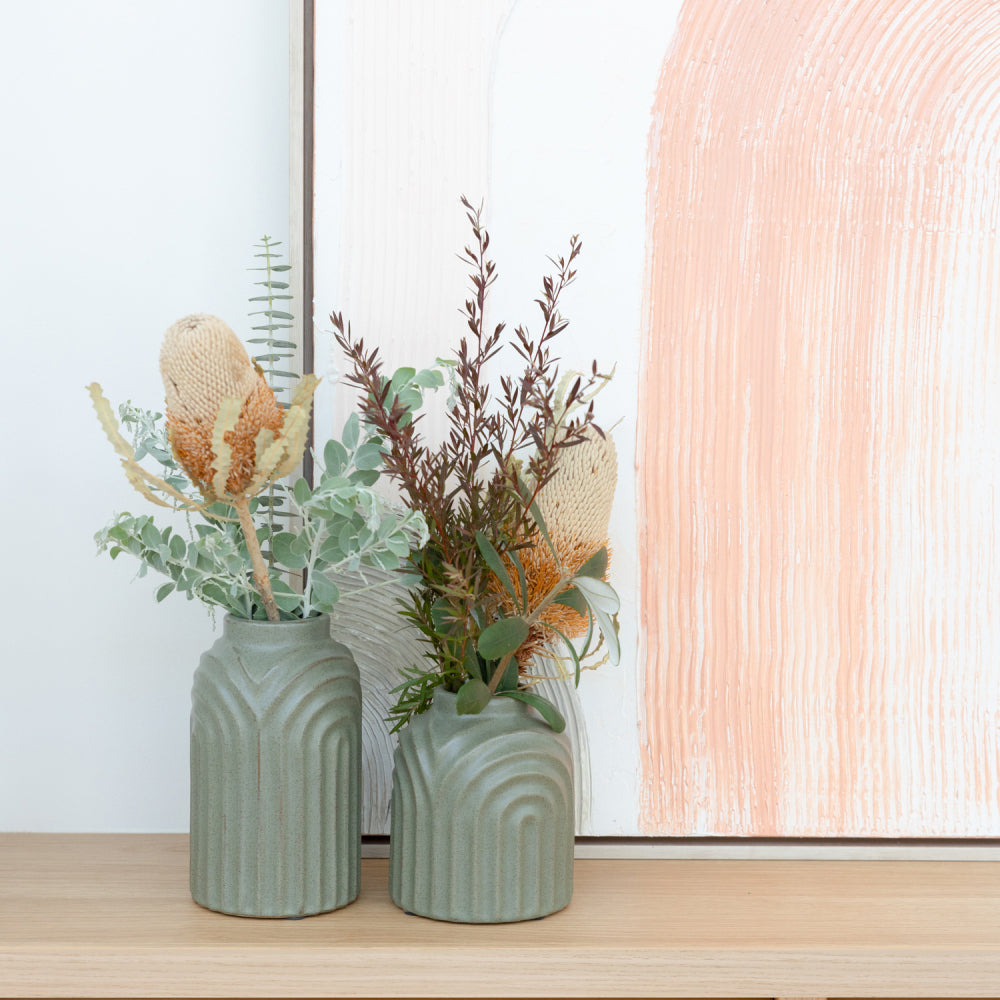 2PK Splosh Amber Garden Small Ceramic Vase Home Decor 12x15cm - Green