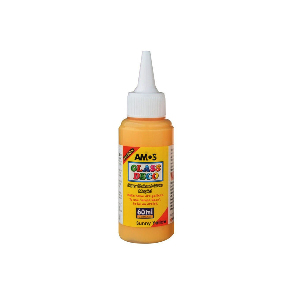 12PK Amos Stained Glass Deco Yellow 60ml DIY Craft Art Paint Kids Children 6y+