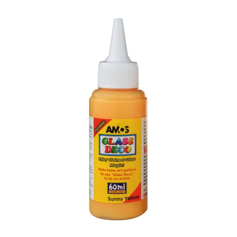 12PK Amos Stained Glass Deco Yellow 60ml DIY Craft Art Paint Kids Children 6y+