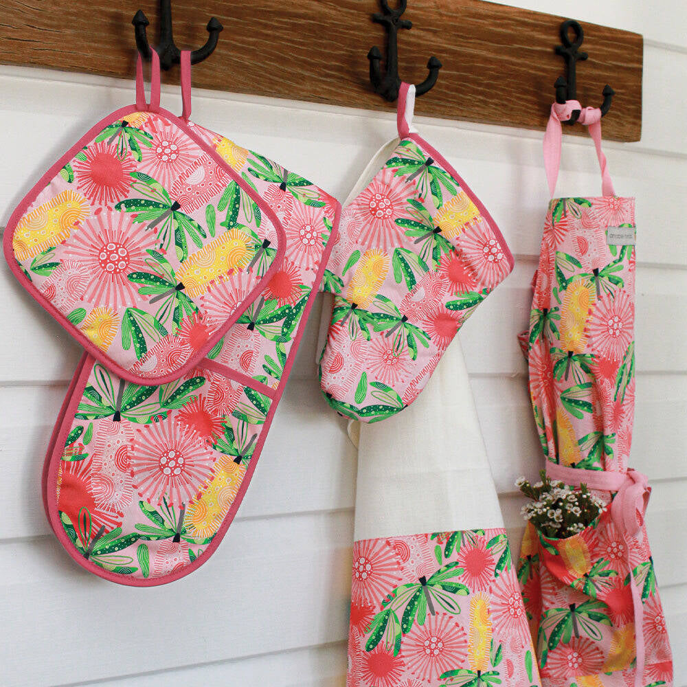 2PK Annabel Trends Cotton Single Oven Mitt 82x18cm - Pink Banksia