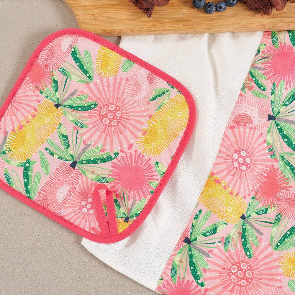3PK Annabel Trends Cotton Pot Holder Square 20x20cm - Pink Banksia