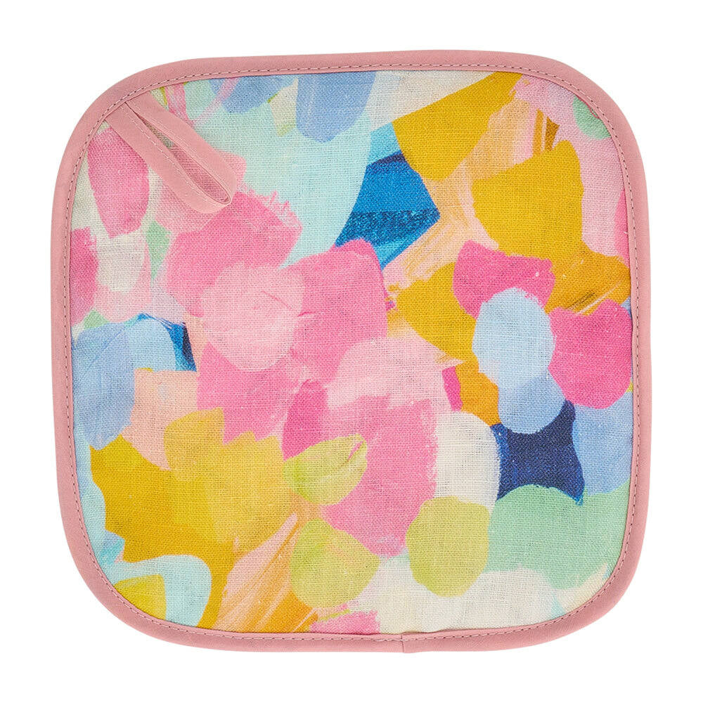 2PK Annabel Trends Linen Pot Holder Square 20cm - Good Vibes