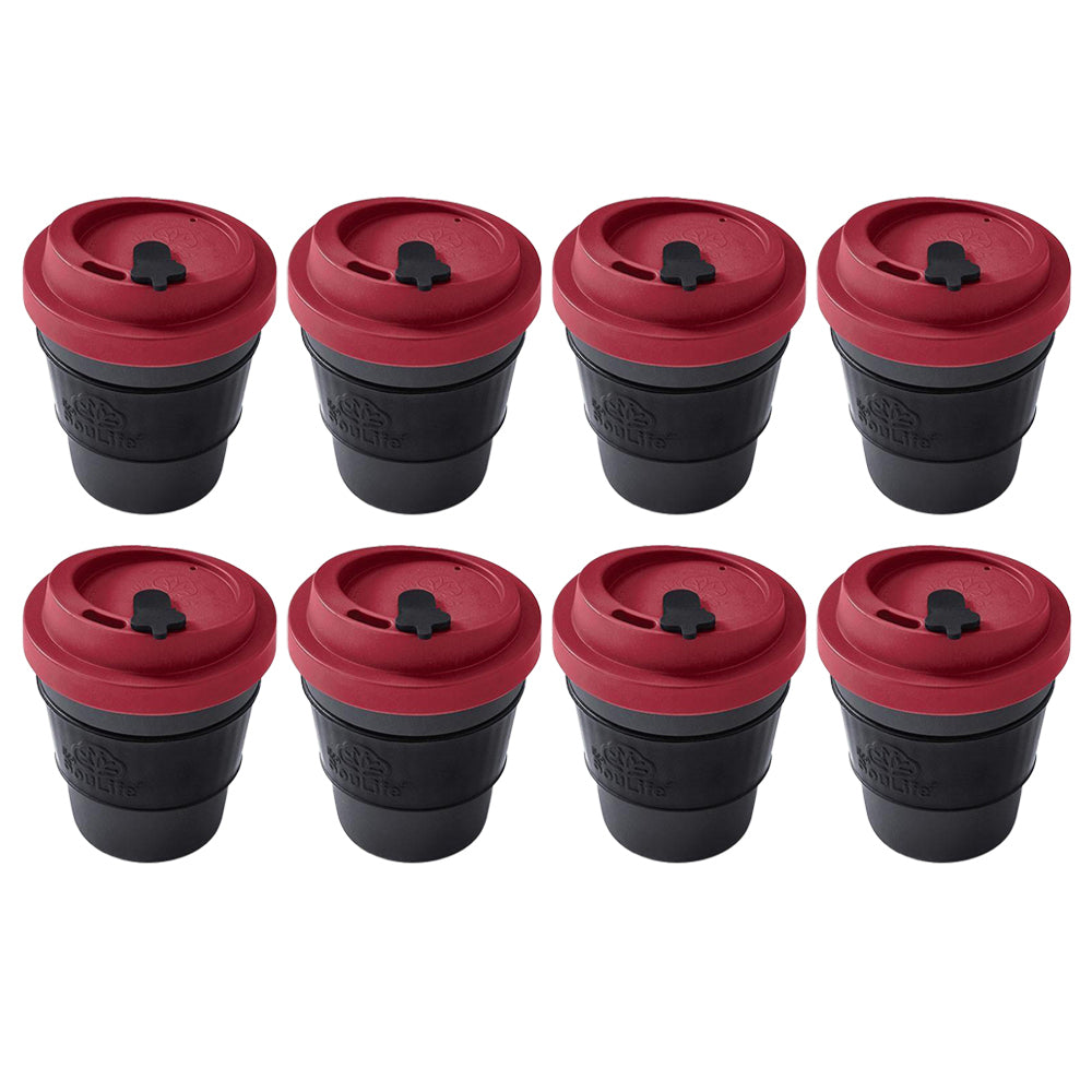 2x 4PK EcoSouLife Reusable Natural Coffee Cup 350ml - Red/Dark Grey
