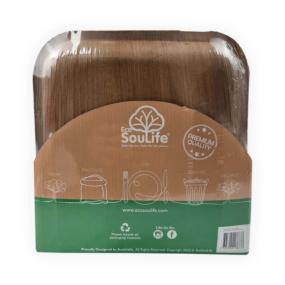 4x 40pc EcoSouLife Disposable Areca Nut Leaf Square Plates 25cm - Beige