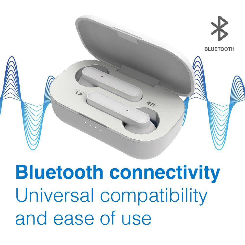 Laser Bluetooth TWS Earphones w/ Wireless Charging Case - White