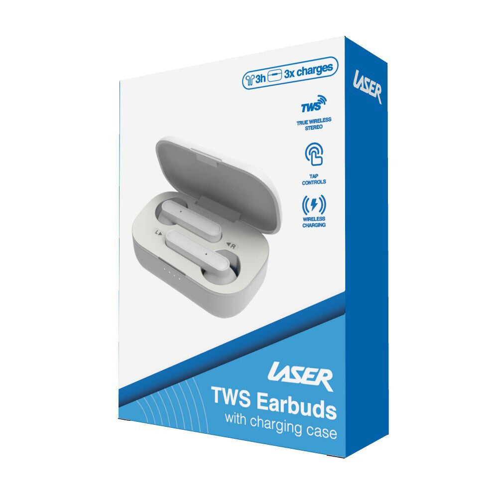Laser Bluetooth TWS Earphones w/ Wireless Charging Case - White