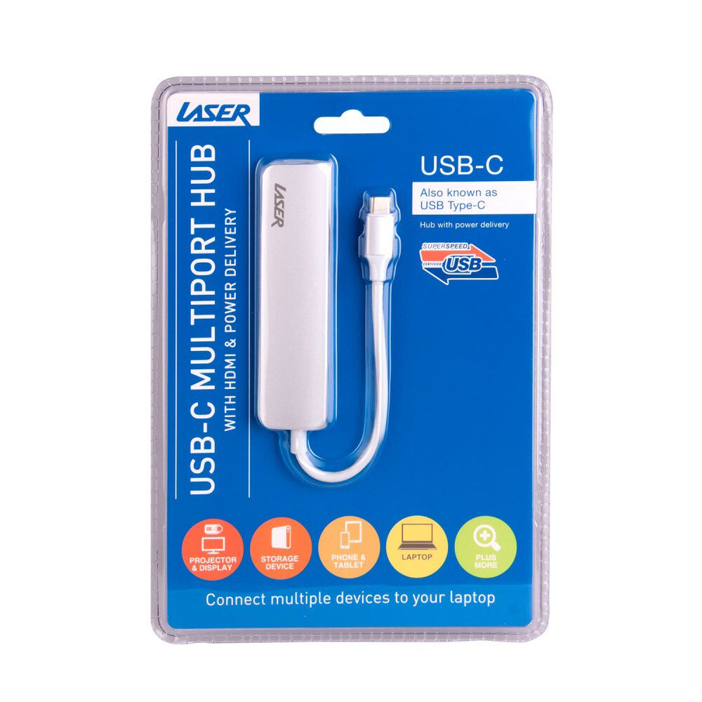 Connect Cable 4-Port Male USB-C to HDMI/USB 3.0 Hub For Laptop - White