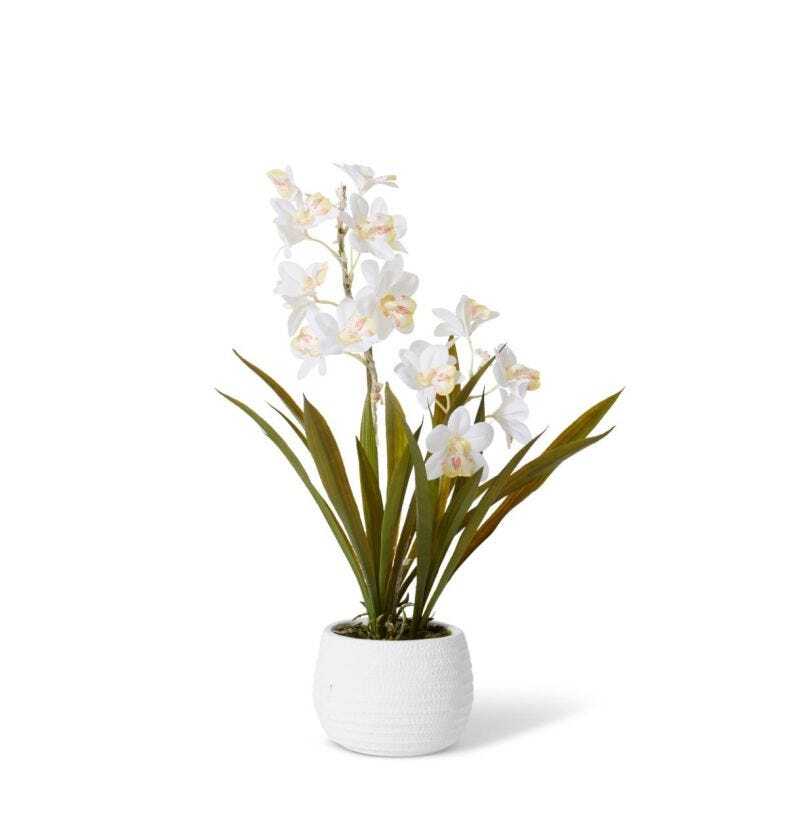 E Style Artificial 54cm Plastic Cymbidium Hybrid Dimple Pot - White