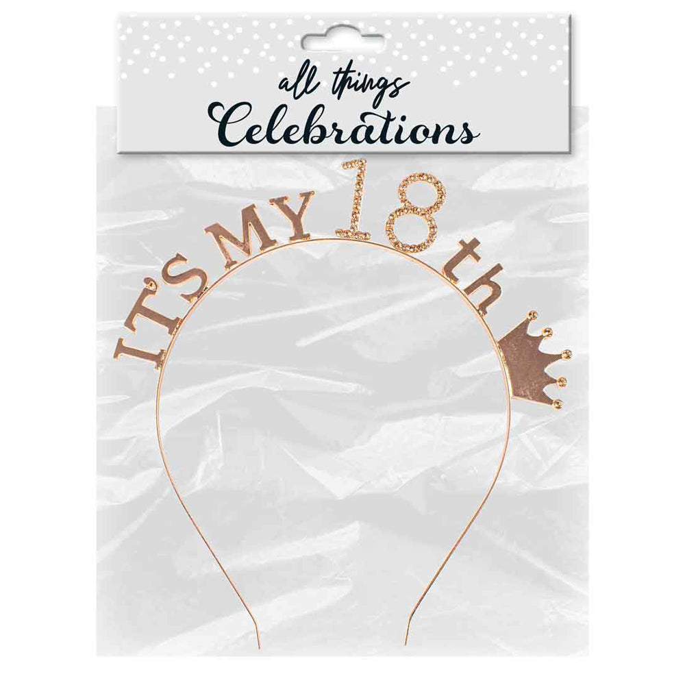 2PK Its My 18th Rose Gold Ladies Head Band Birthday Gift