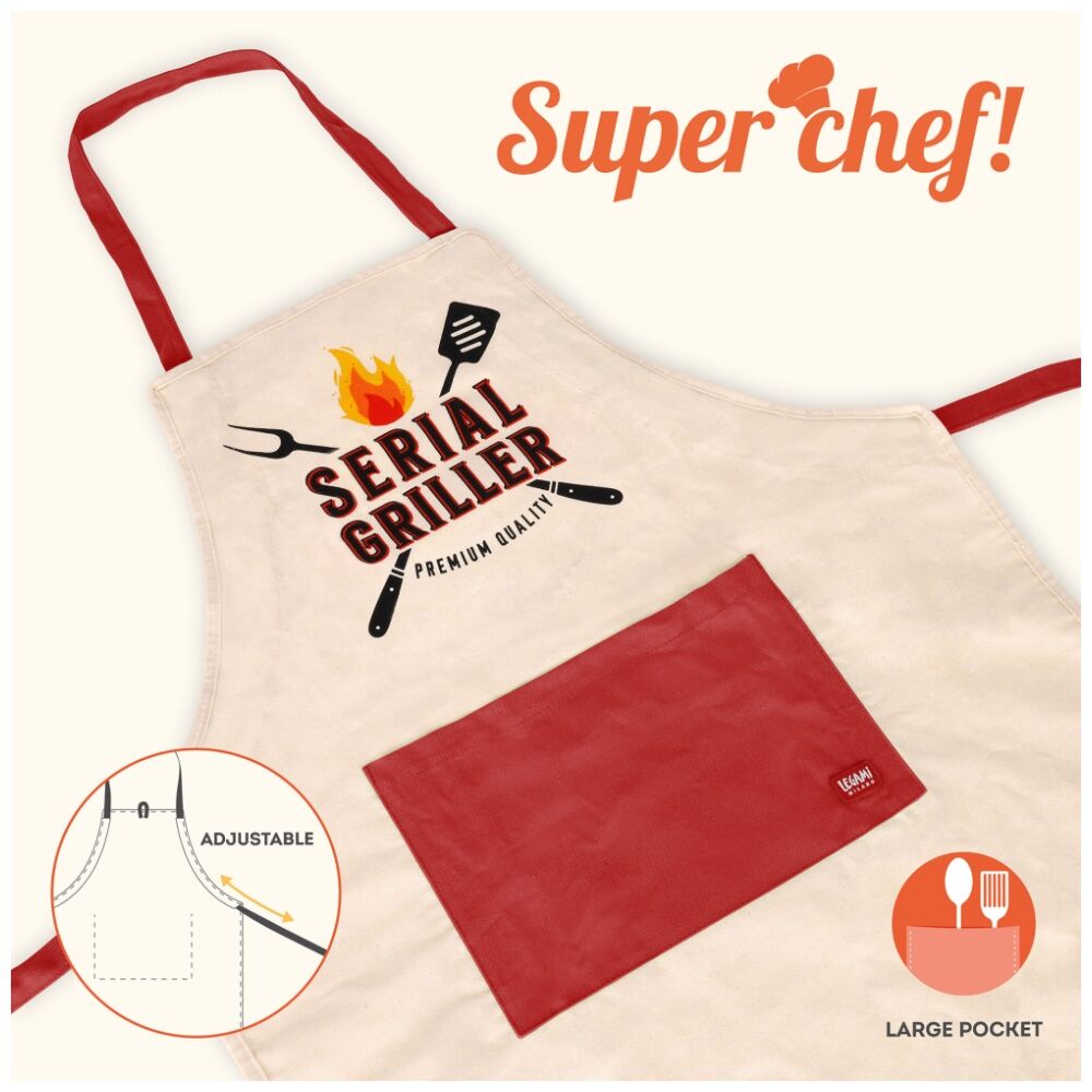 Legami Apron Super Chef Serial Griller w/Front Pocket & Drawstring Cooking