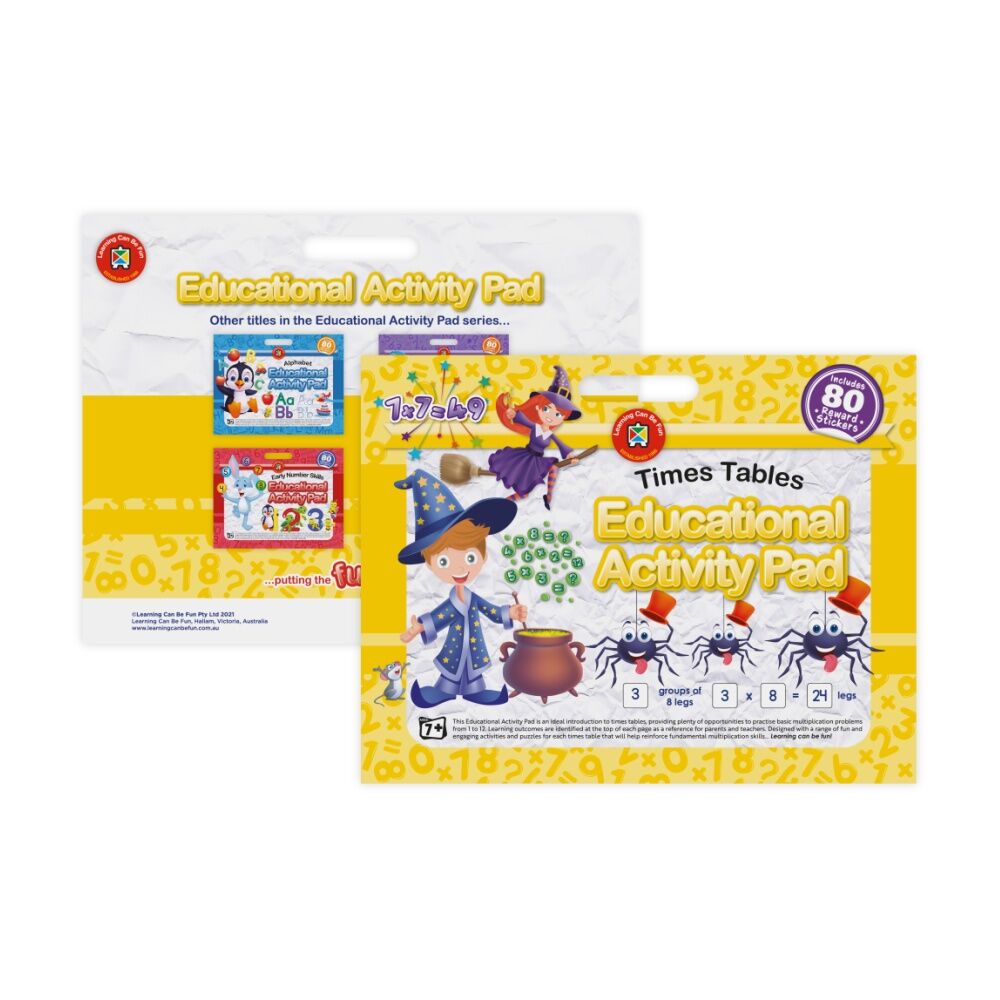 10PK Learning Can Be Fun Times Tables Educational Activity Pad w/80 Stickers 7y+