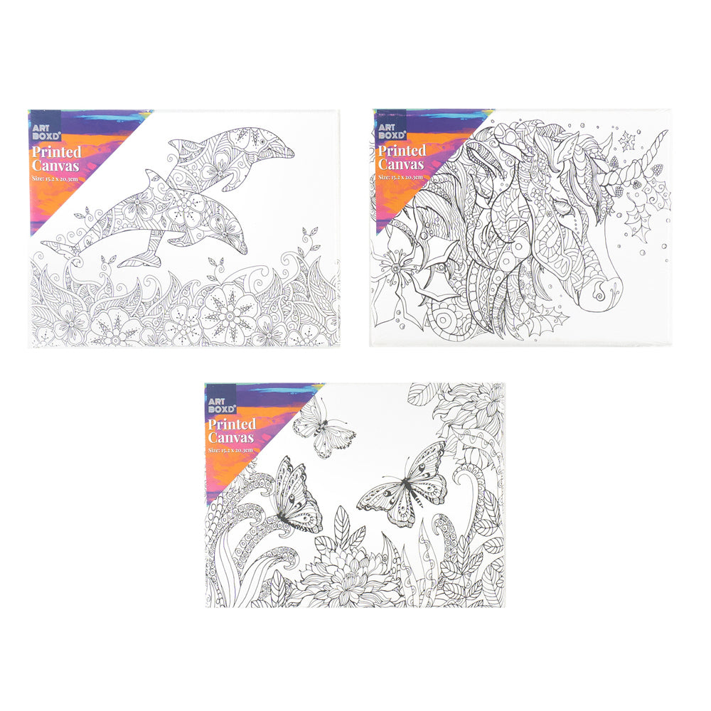 12PK Art Boxd 20.3cm Printed Colouring/Painting Canvas - Assorted
