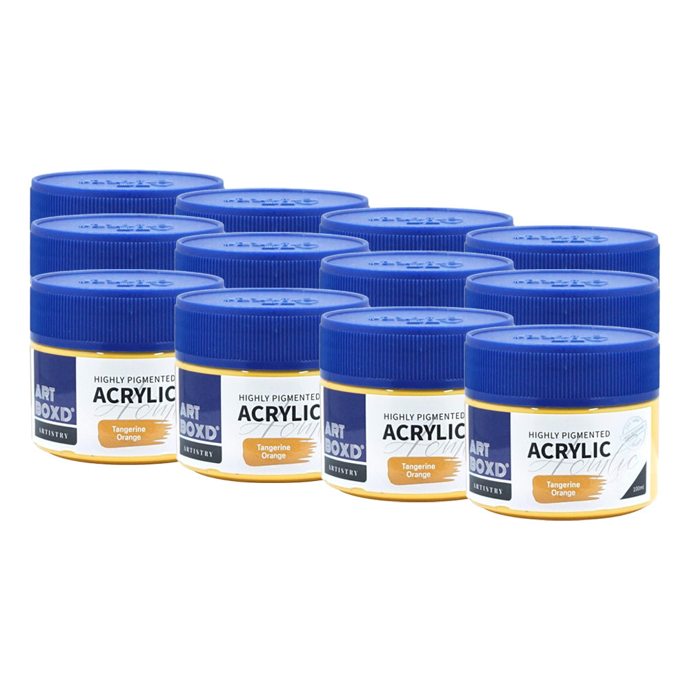 12PK Art Boxd 100ml Premium Acrylic Artists Paint - Orange