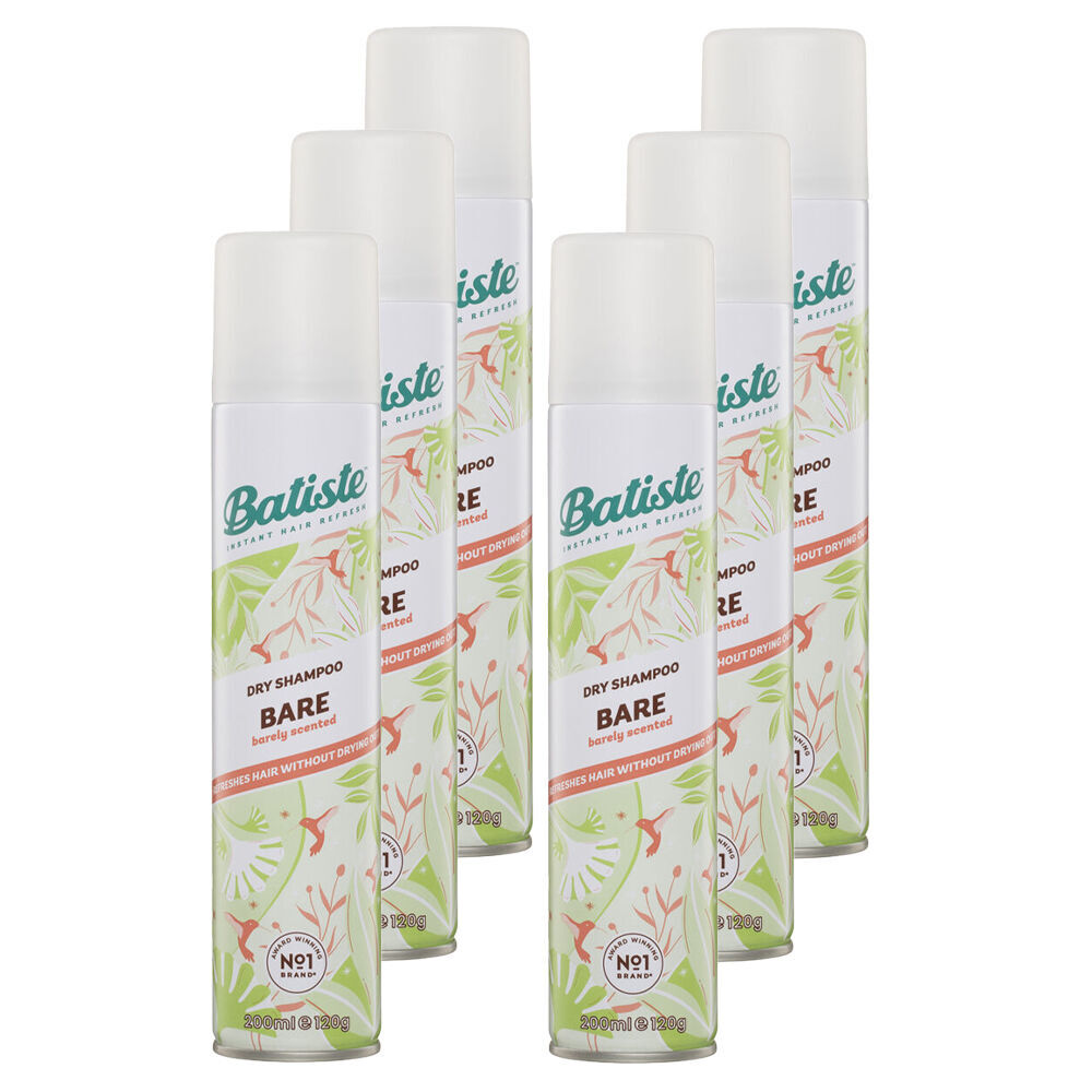 6pc Batiste Dry Shampoo Bare Long Lasting 200ml Barely Scented