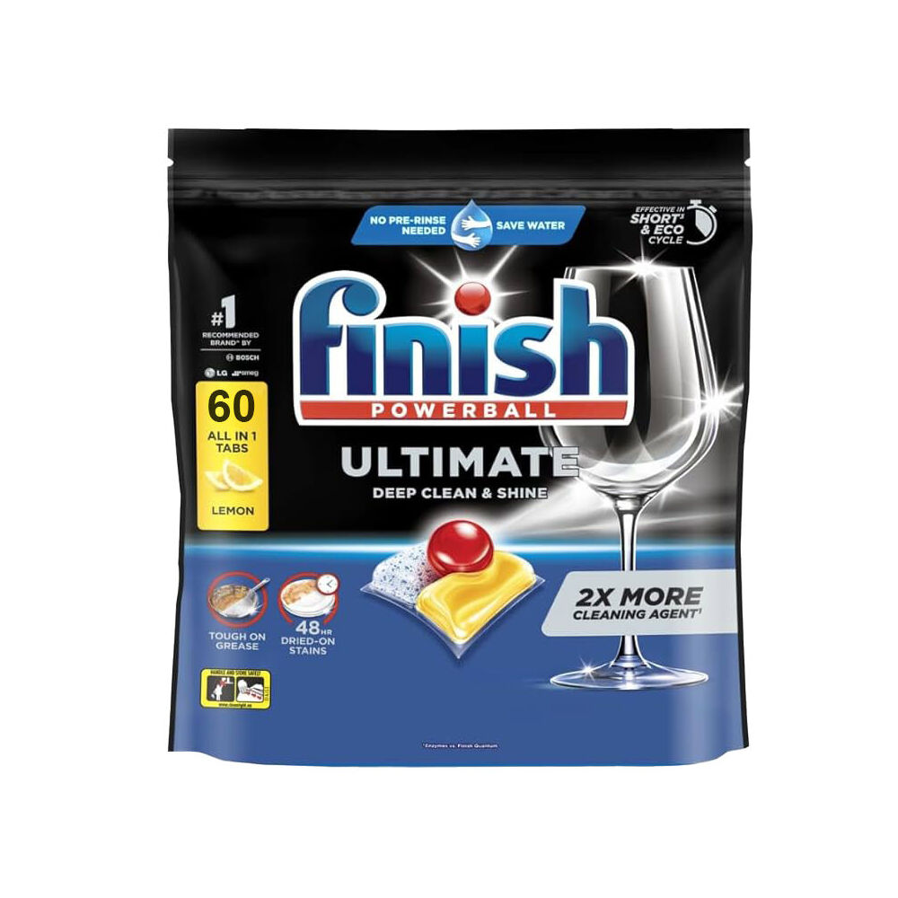 6x 60pc Finish Powerball Ultimate Dishwasher Tablets Lemon Scented