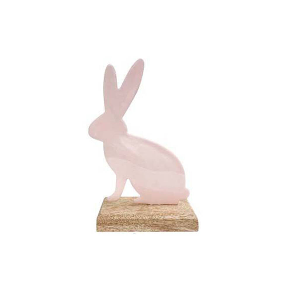 4PK LVD Rabbit On Stand Figurine Iron/Wood Decor 15x10cm - Assorted