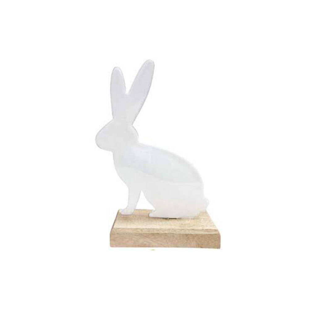 4PK LVD Rabbit On Stand Figurine Iron/Wood Decor 15x10cm - Assorted