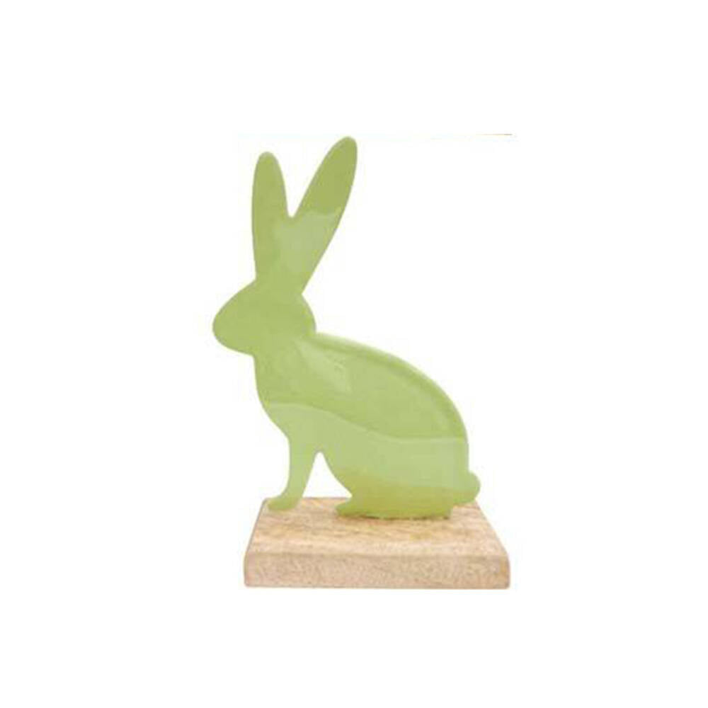 4PK LVD Rabbit On Stand Figurine Iron/Wood Decor 15x10cm - Assorted