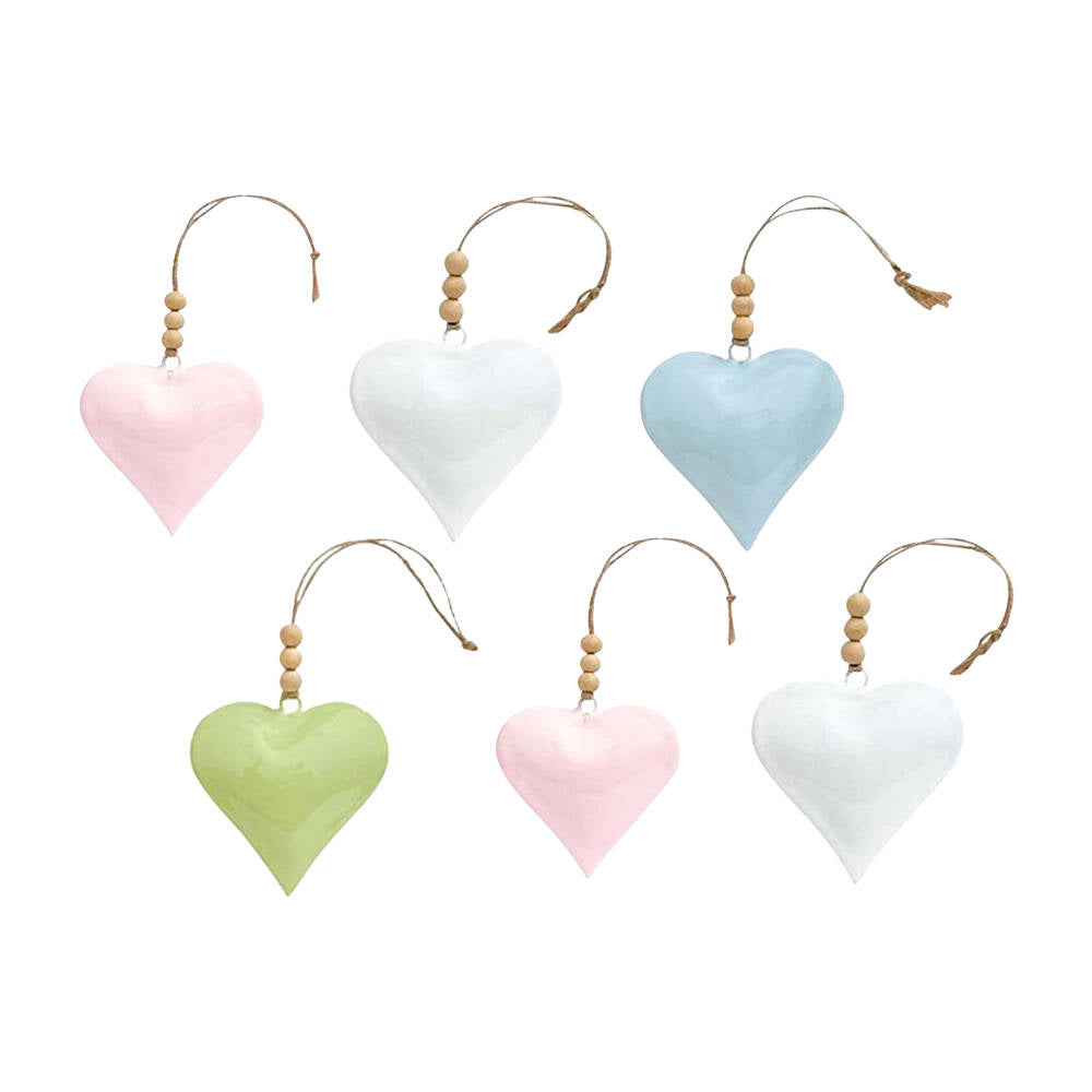 6PK LVD Heart Hanger Piece Wooden Ornament Decor 8cm Assorted