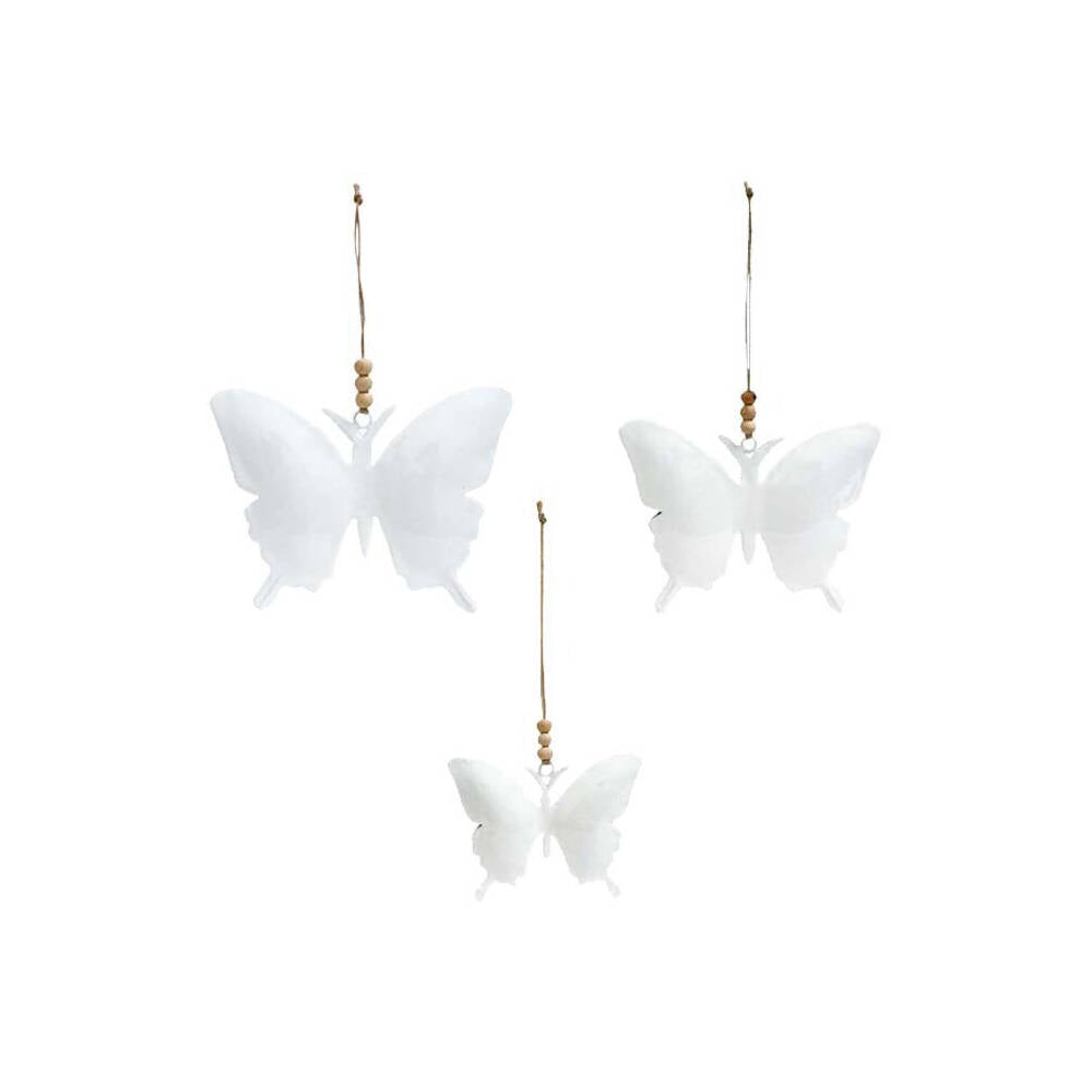 6pc LVD Hanging Butterfly Iron/Wood Home/Room Ornament - White