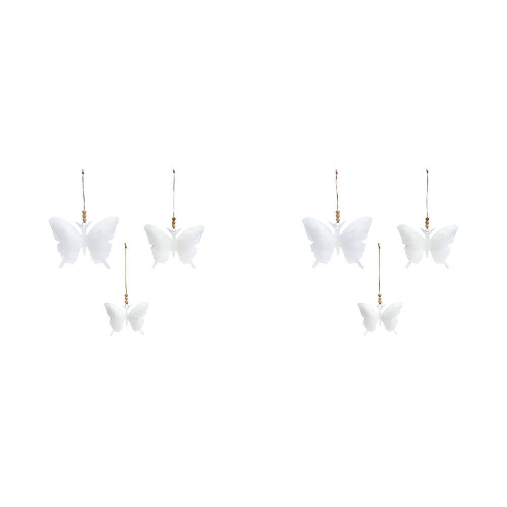 6pc LVD Hanging Butterfly Iron/Wood Home/Room Ornament - White
