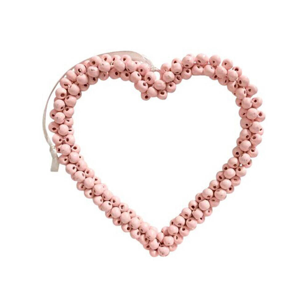 2PK LVD Bead Heart Hanger Wooden Hanging Ornament Decor Pink 17cm