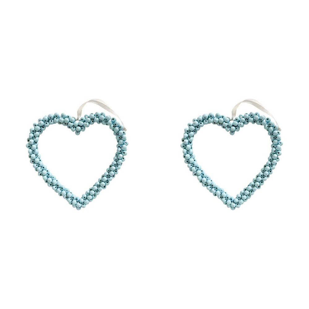 2PK LVD Bead Heart Hanger Wooden Hanging Ornament Decor Blue 17cm