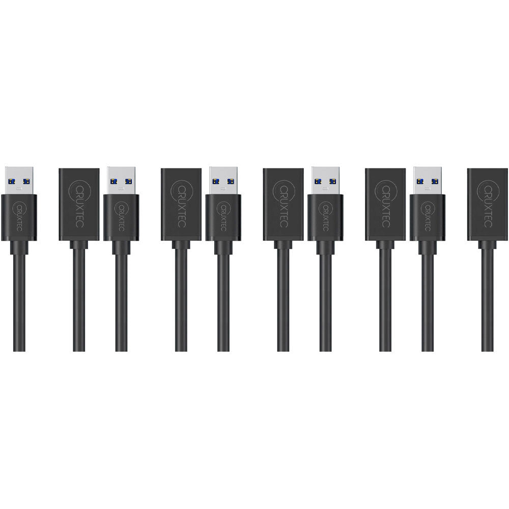 5PK Cruxtec USB-A Male to USB-A Female Extension Cable 2m - Black