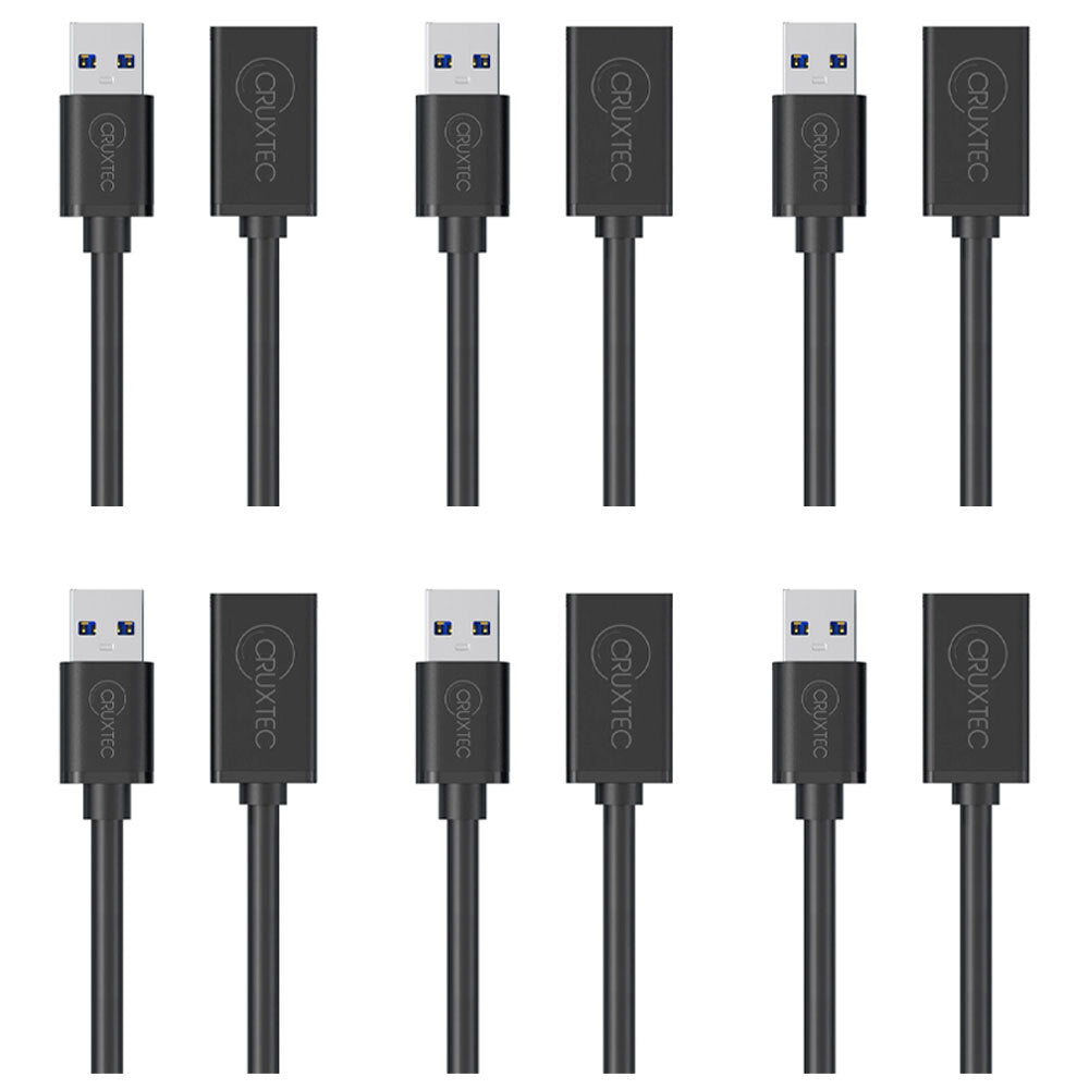 6PK Cruxtec USB-A Male to USB-A Female Extension Cable 5m - Black