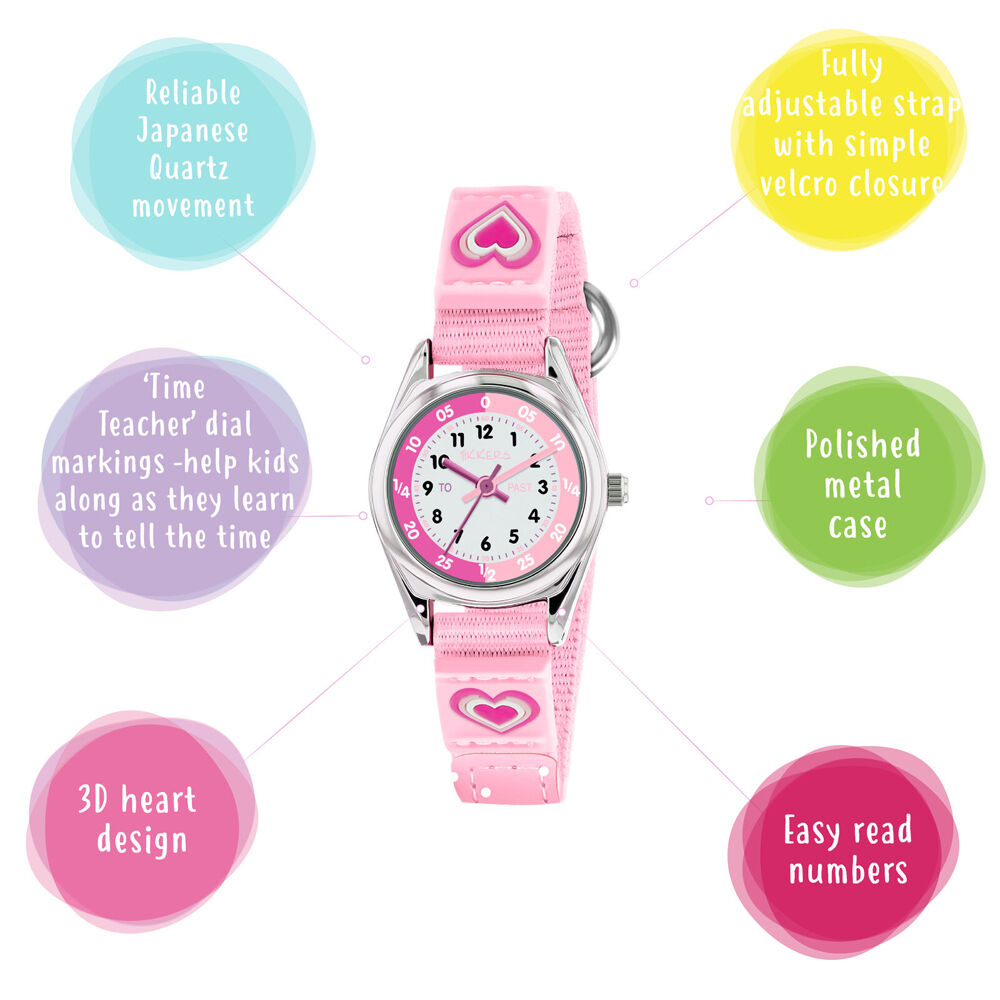 Tikkers Pink Heart Dial Watch, Straps, Purse & Necklace Gift Set - Pink