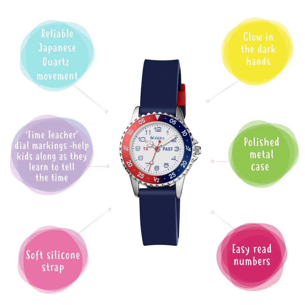 Tikkers Time Teacher Dial Watch with Blue and Red Silicone Straps - Blue
