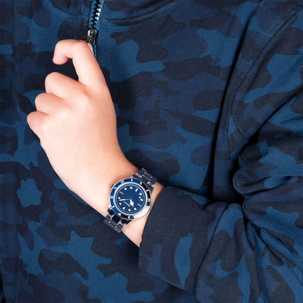 Tikkers Two-Tone Navy Dial Watch w/ Adjustable Silver Link Bracelet - Blue