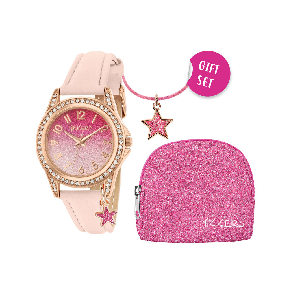 Tikkers Time Superstar Watch with Straps, Purse & Necklace Gift Set - Pink