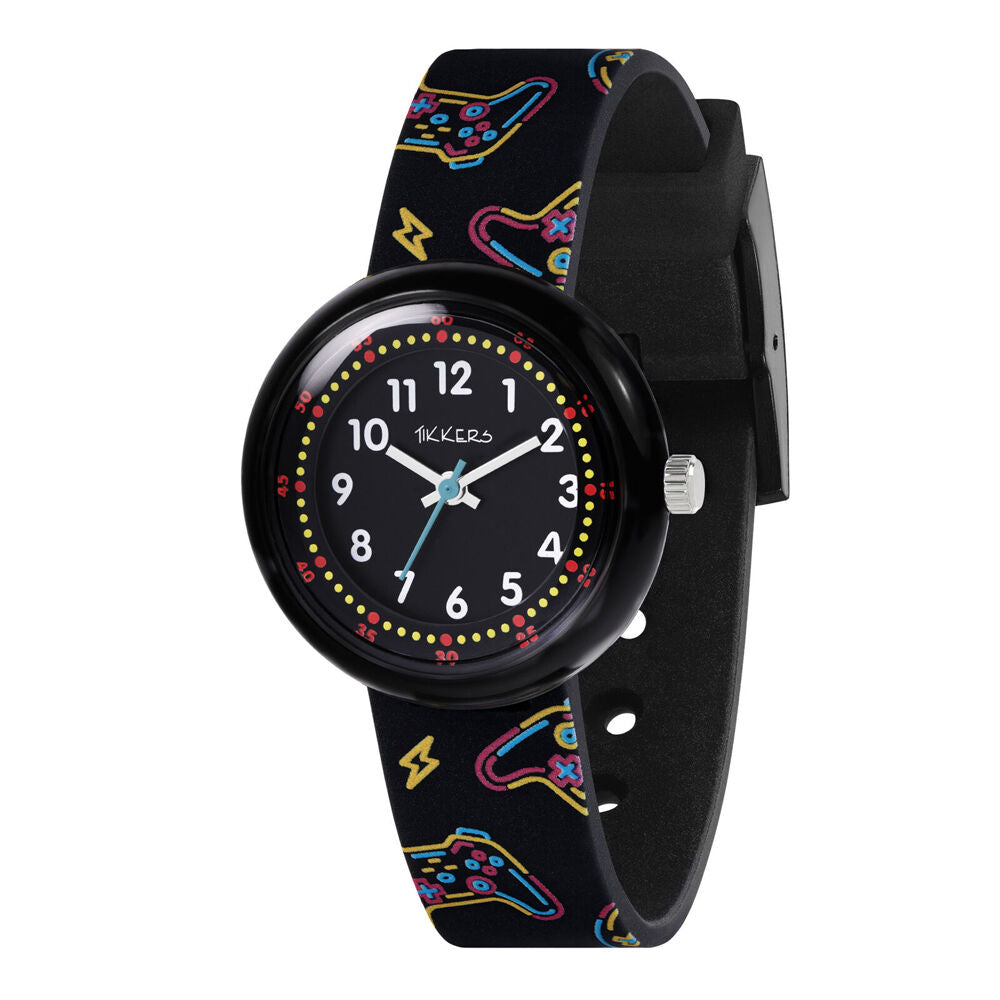 Tikkers Time Gaming Dial Watch with Silicone Adjustable Straps - Black