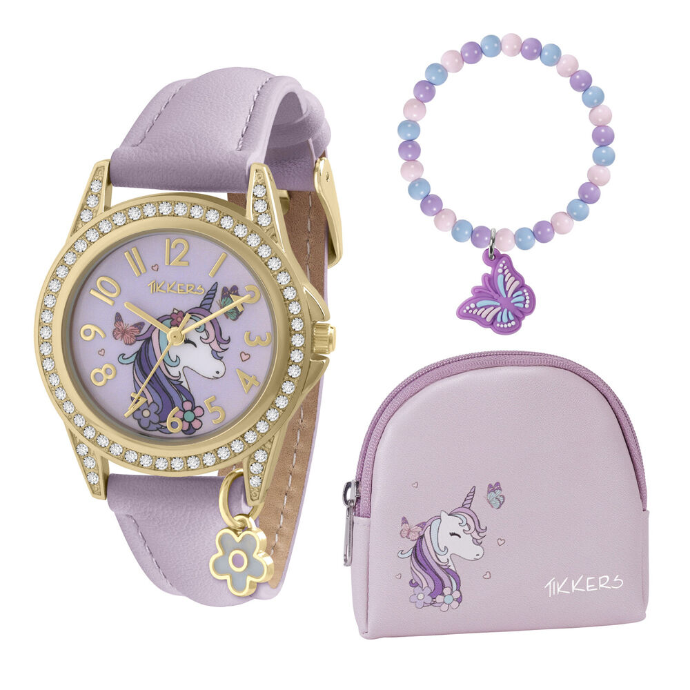 Tikkers Time Unicorn Watch with Straps, Purse & Wallet Gift Set - Purple