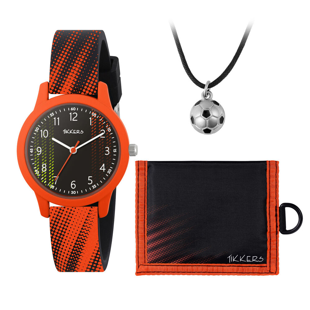 Tikkers Football Watch w/ Straps, Necklace & Wallet Gift Set - Black/Orange