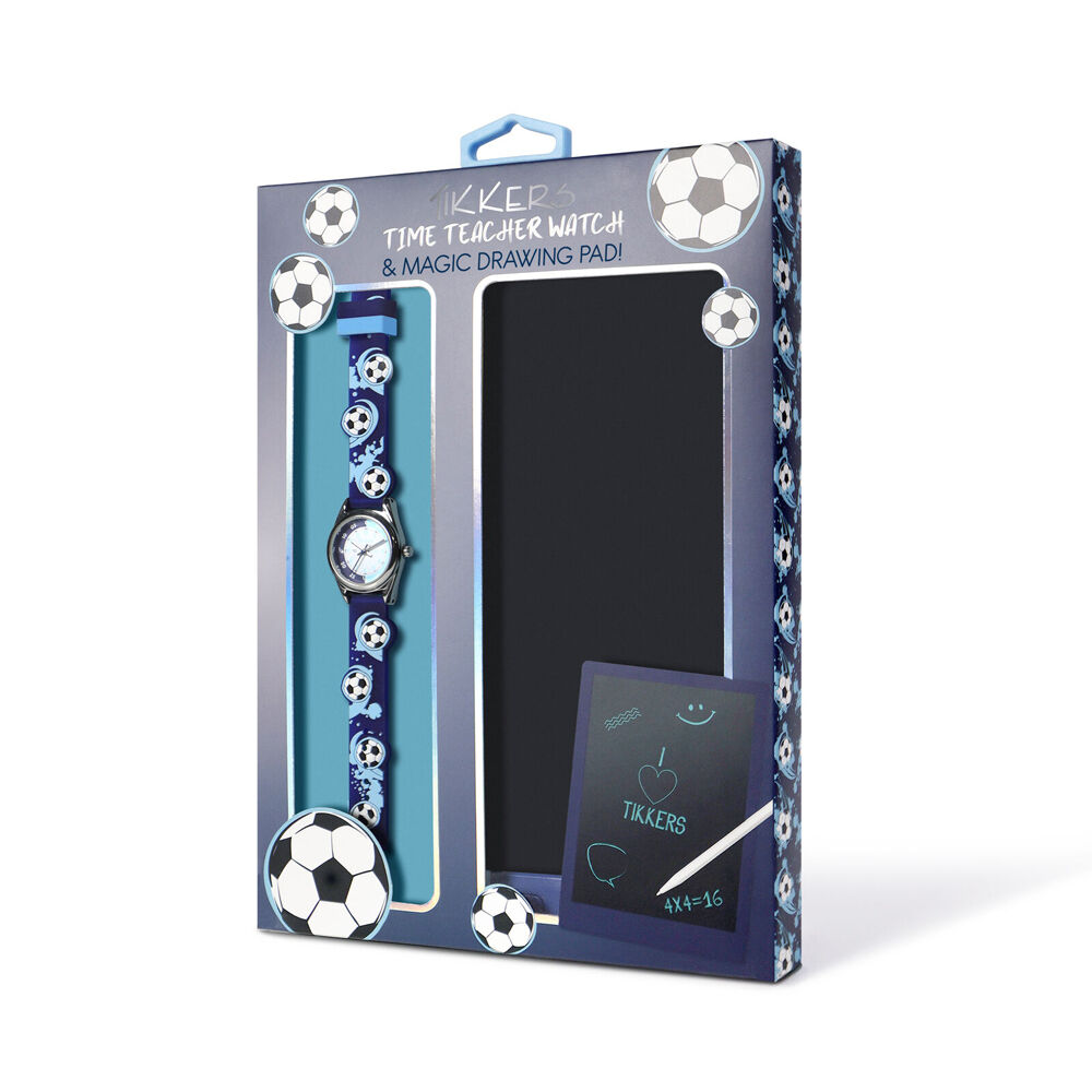 Tikkers Time 3D Football Watch with Straps & Writing Pad Gift Set - Blue