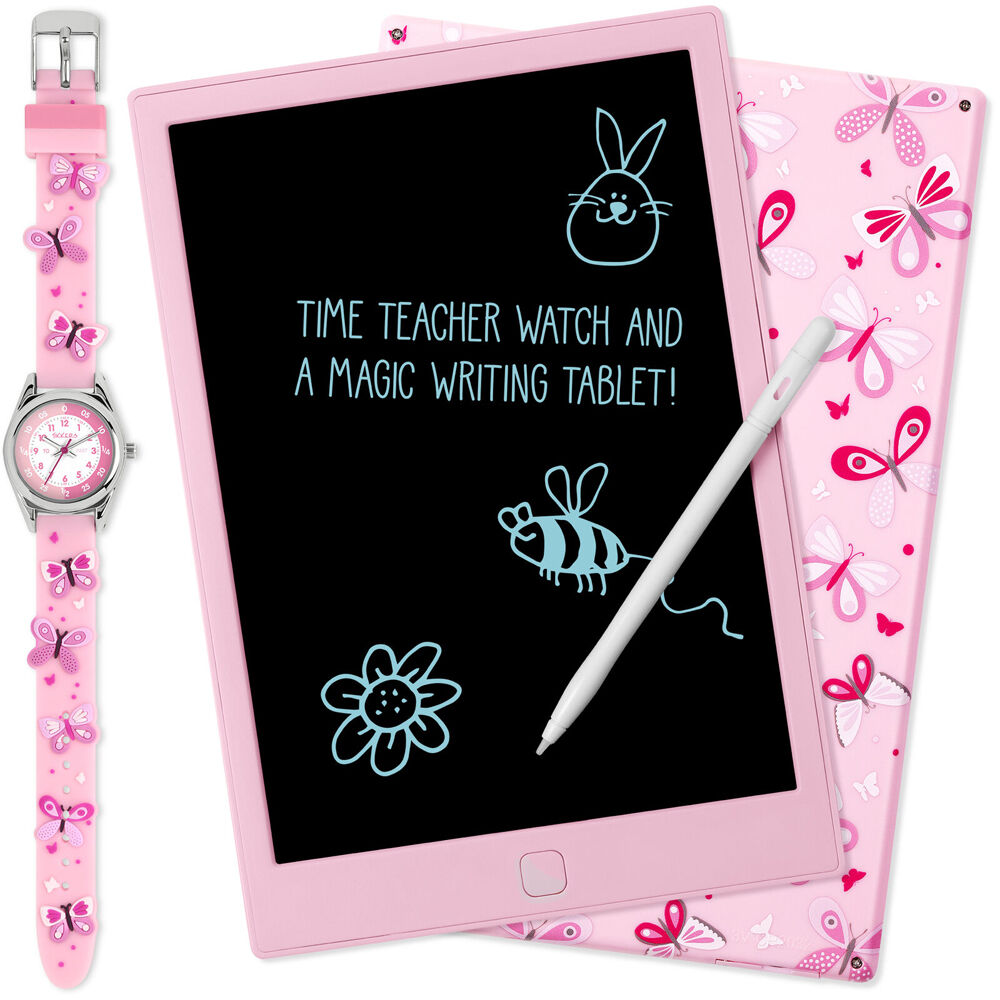 Tikkers Time 3D Butterfly Watch with Straps & Writing Pad Gift Set - Pink