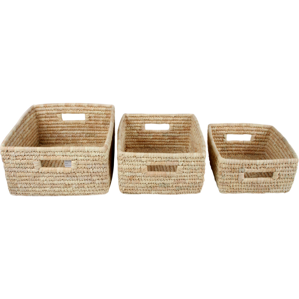 3pc Maine & Crawford Erin Seagrass Rectangle Basket w/ Handle Set - Natural