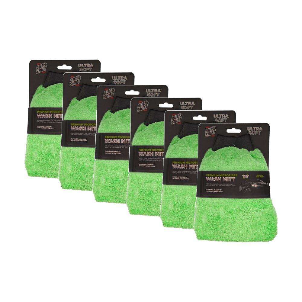 6PK AutoShift Premium Microfibre Car Cleaning Wash Mitt Double Sided 27x18cm