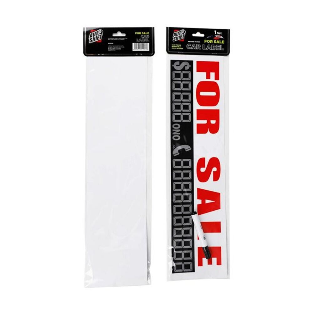 6PK AutoShift Car/Vehicle Label/Sign For Sale Sign w/Dry Erase Marker 58x15cm