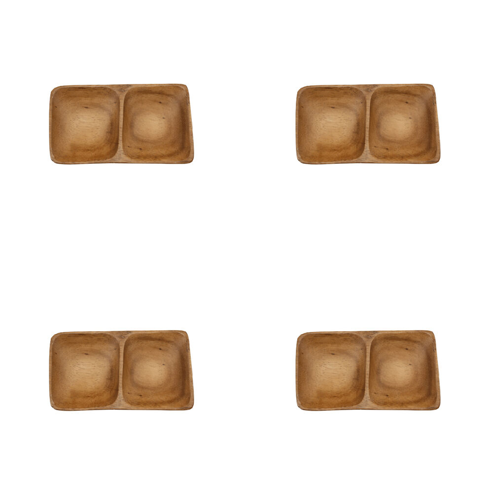 4PK Darlin Acacia Wood Salt & Pepper Condiment Dish Heat Resistance 12x7cm Brown