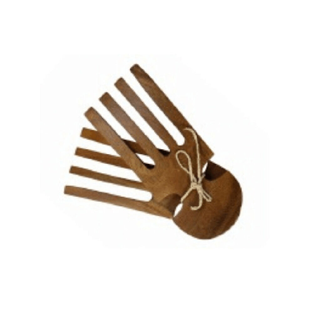 2pc Darlin Acacia Wood Round End Salad Hands Server 18x7.5cm Brown