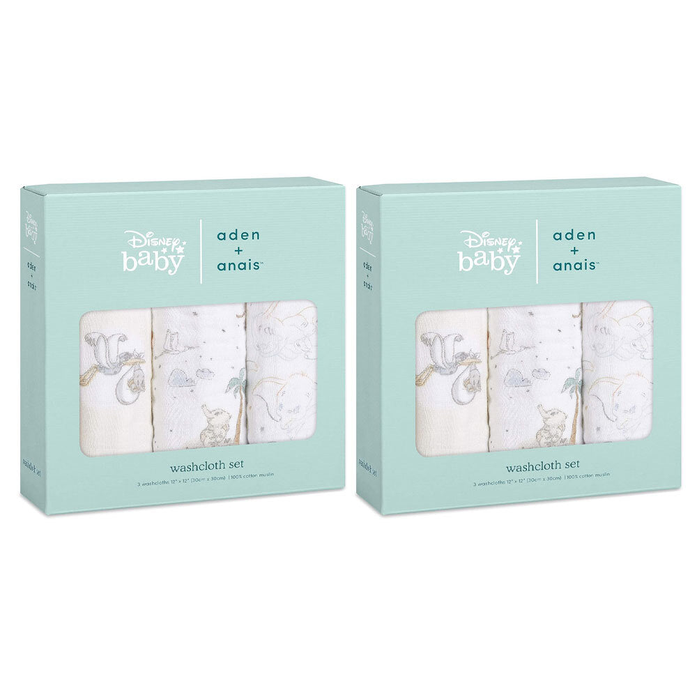 2x 3pc Aden Anais My Darling Dumbo Classic Washcloths Set