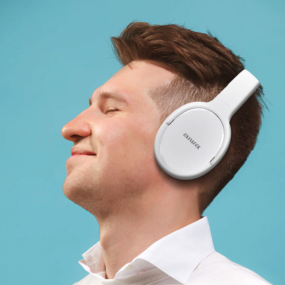 AIWA Over-Ear Bluetooth w/Cable & Airplane Adaptor White