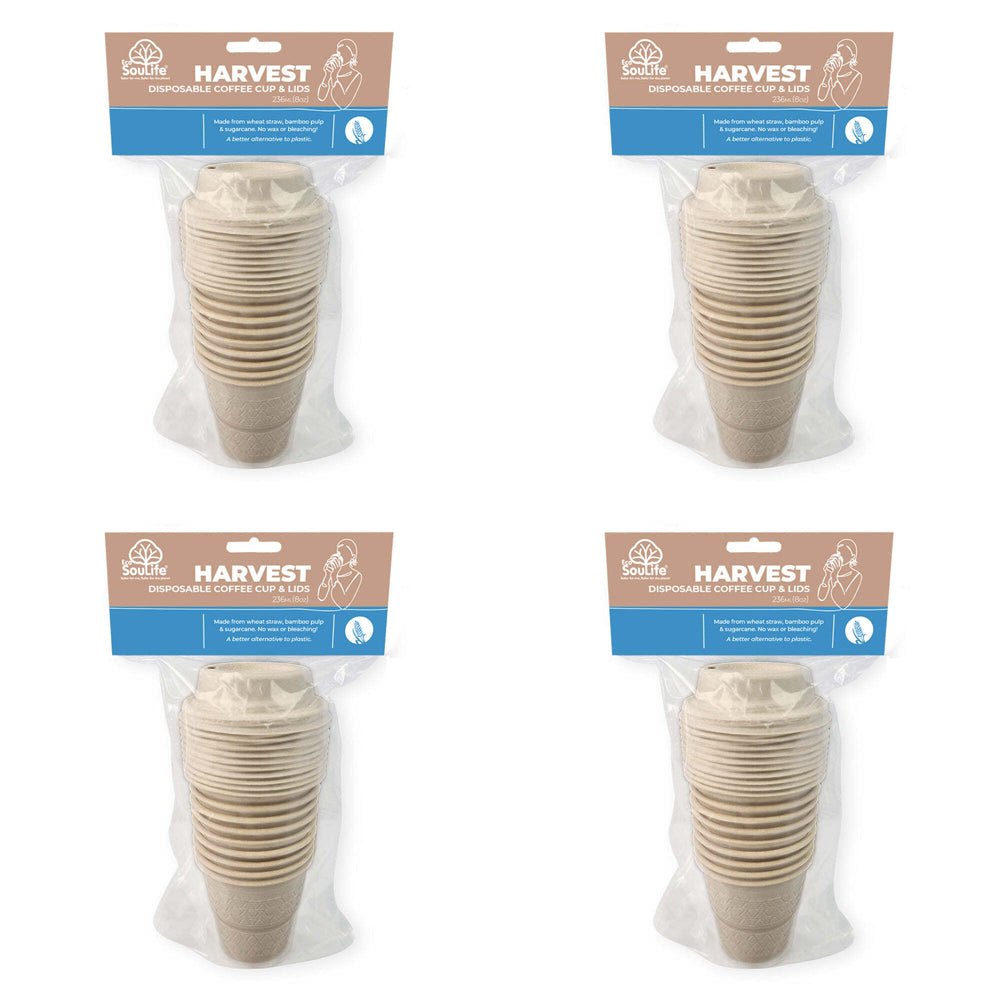 4x 40pc EcoSouLife Harvest Coffee Cups w/ Lids 236ml