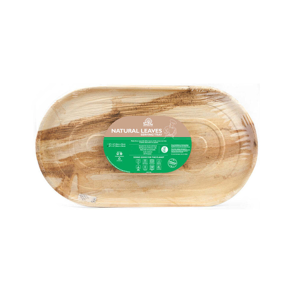 2x 9PK EcoSouLife Disposable Areca Nut Leaf Large Serving Tray 560cm - Brown