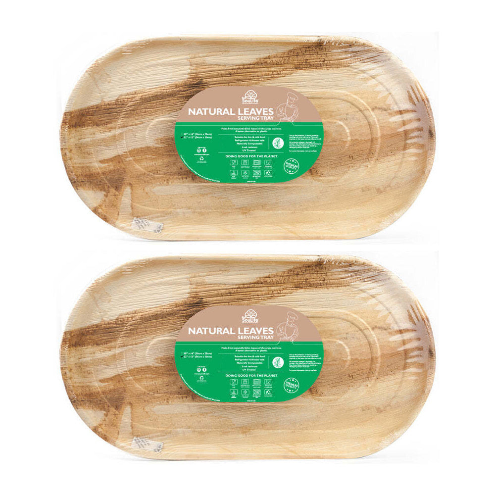 2x 9PK EcoSouLife Disposable Areca Nut Leaf Large Serving Tray 560cm - Brown