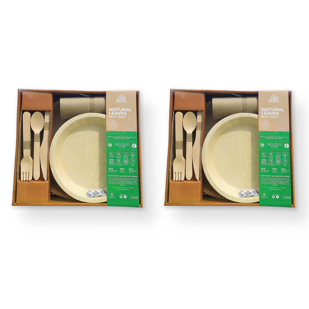 2x 112pc EcoSouLife Areca Nut Leaf Round Party Pack - Beige